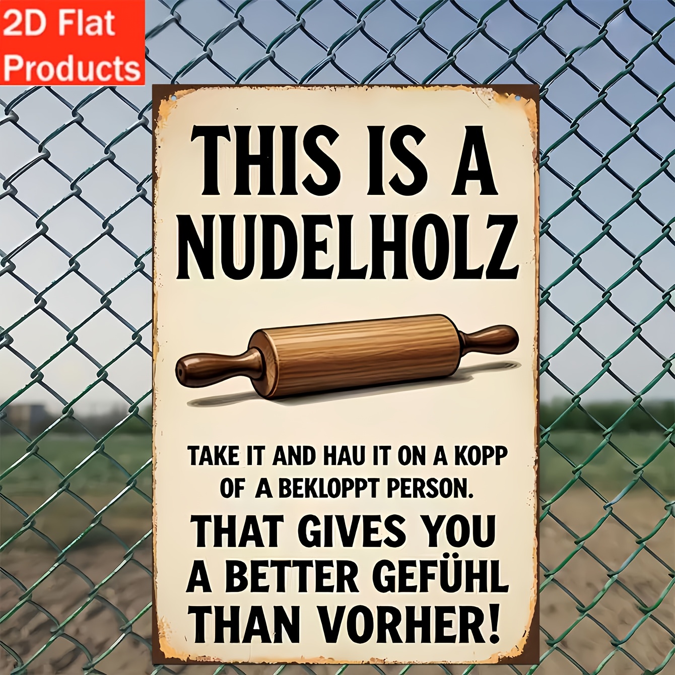 TEMU 2d Flat, 2d Flat Decorative Sign & Plaque - 1pc Wooden Vintage Nudelholz Rolling Pin Sign, Suitable For Indoor, Garden, Outdoor, Home, Office,