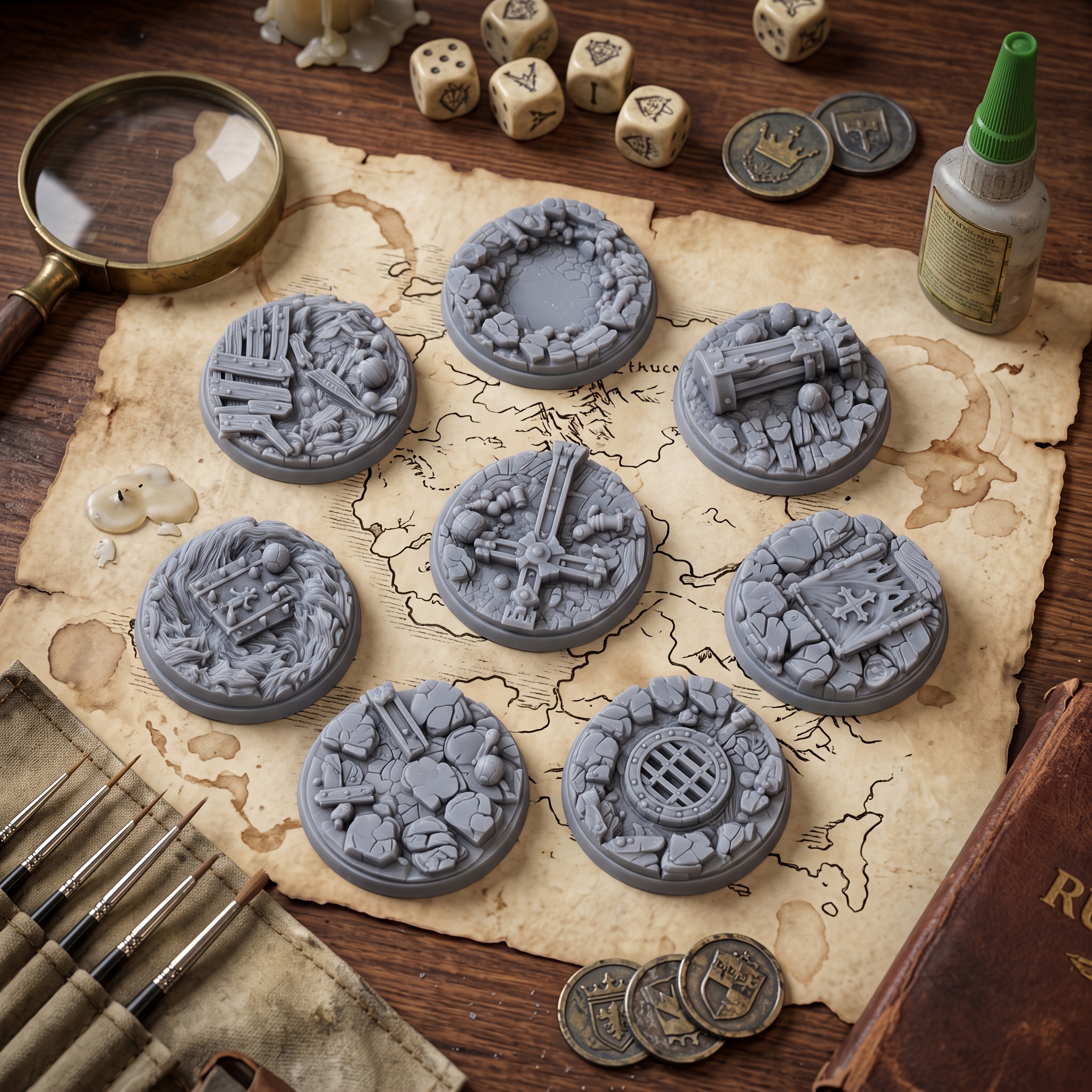 TEMU Juego de 8 bases de redondas texturizadas de 25 mm, adecuadas para juegos de de mesa, exhibición de miniaturas con temática de y , con placas de