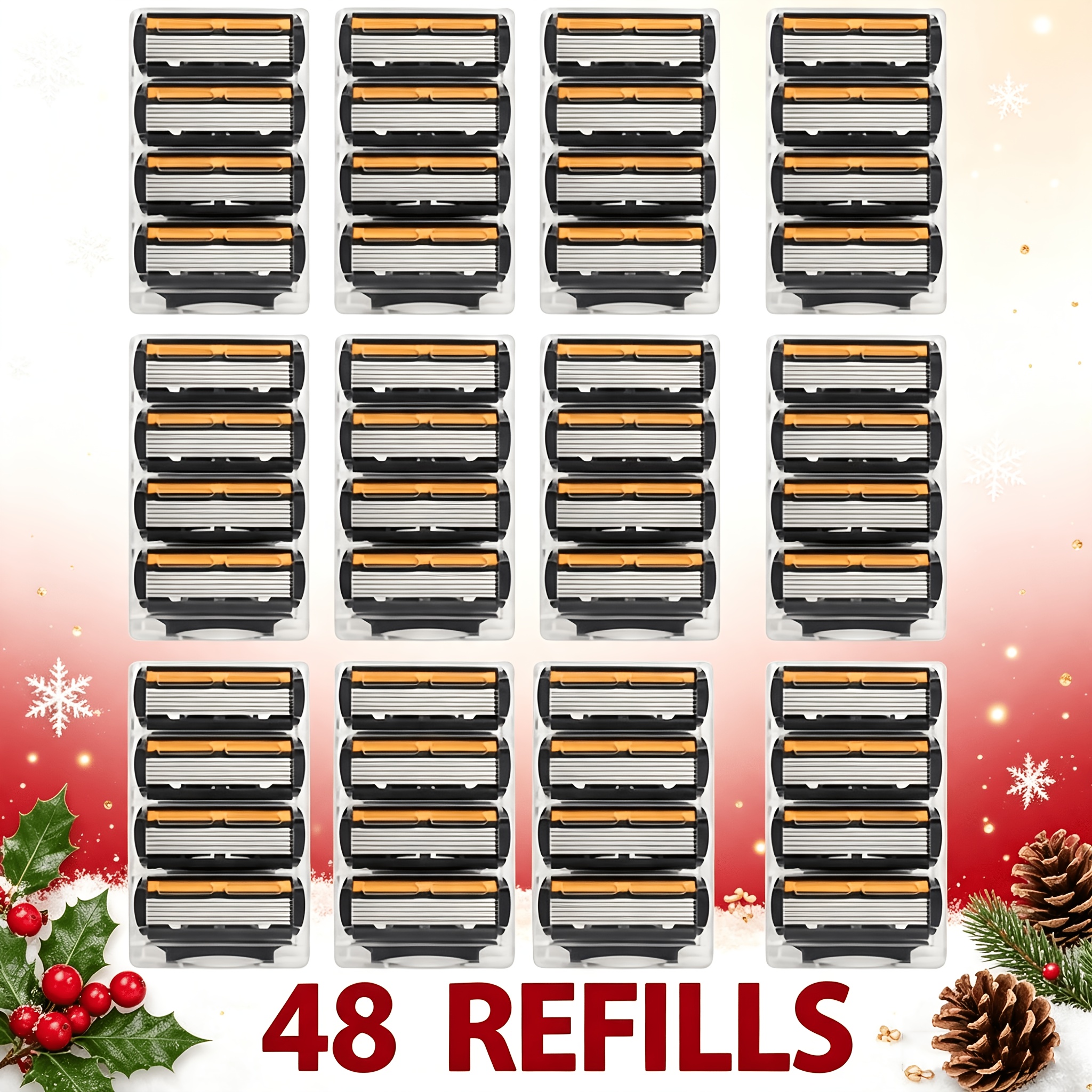 TEMU [Ensemble de Noël] Lame de rechange pour rasoir manuel pour homme, incluant 32/48 lames de rechange, un article de soin pour homme en promotion