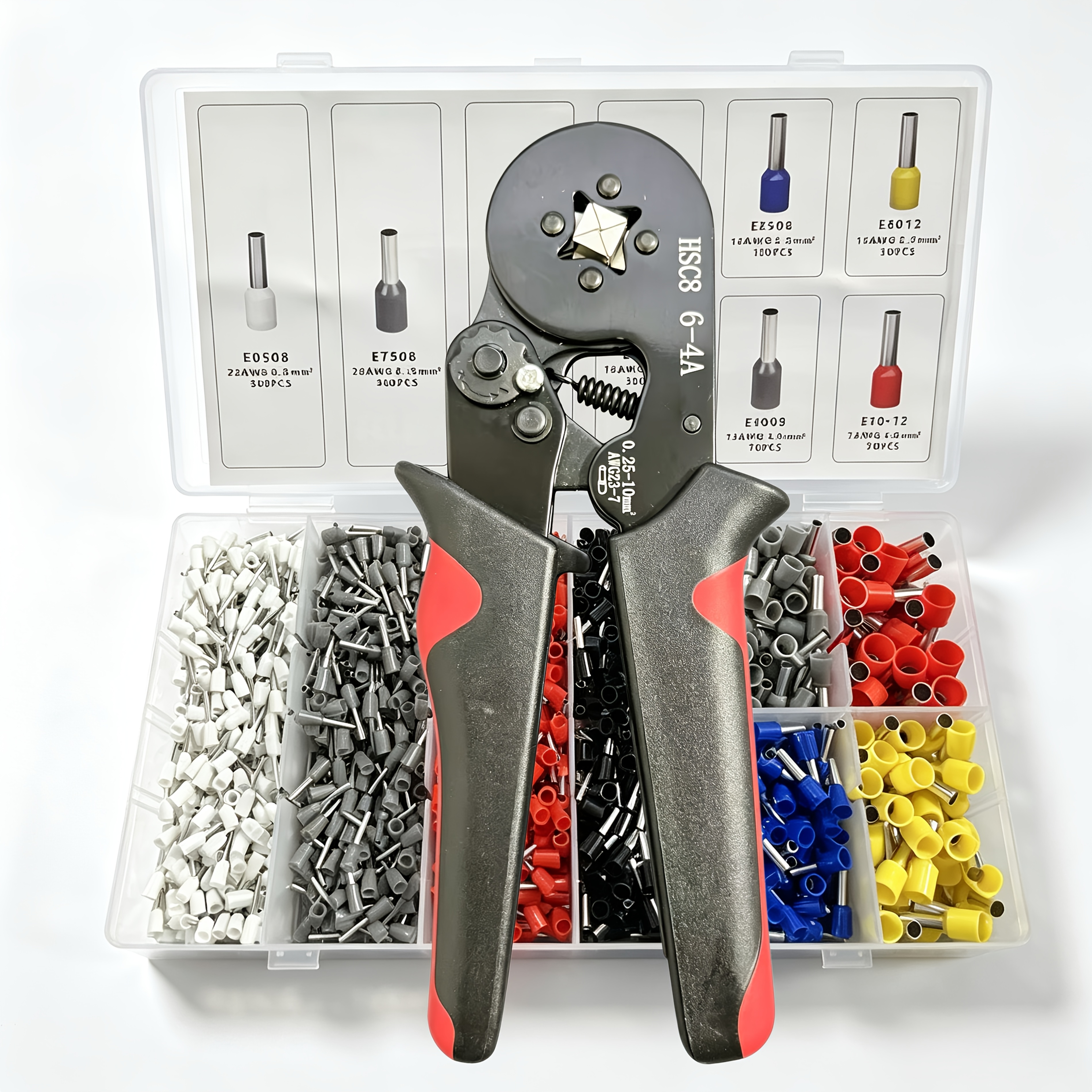 TEMU 1801pcs Electric Crimping Tool Set, Compatible With Hsc8 6-4a Crimping Pliers (0.25-10mm²/awg23-6), Includes Ve Tube Terminals And 164pcs Heat