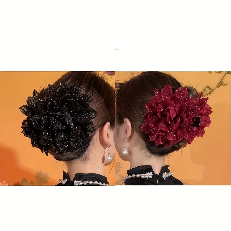 

Elegant Black Mesh Flower Hair Clip For Women, High-end New Updo Shark Tail Hair Accessory, Fashionable Versatile Headwear, Large Round Floral Design, Solid Color, Valentine's Day Gift