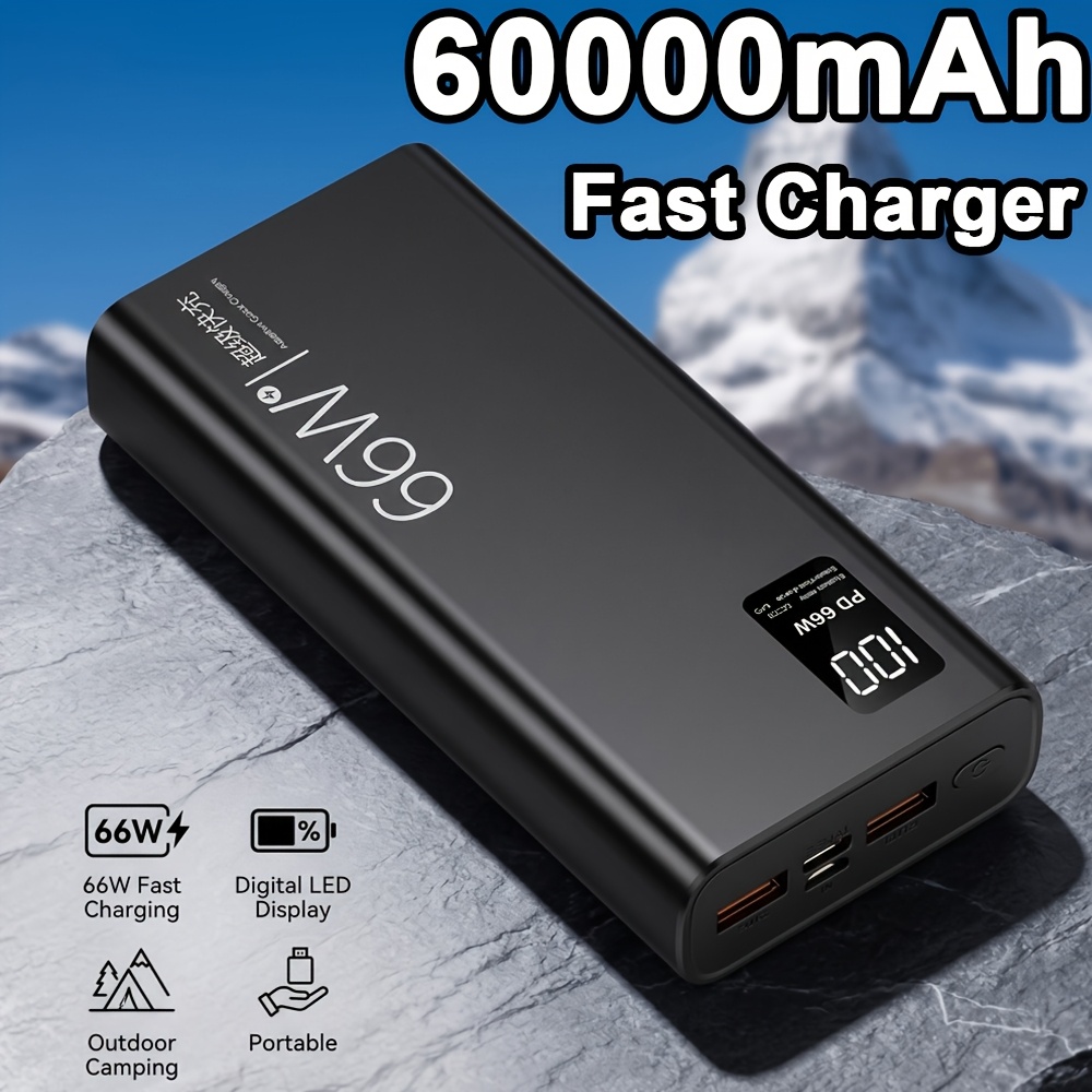 TEMU 66w Power Bank 60000mah Portable Charger, Fast Charging Battery Pack, Fast Charge Usb C Battery Pack Travel Essentials Powerbank, Dual