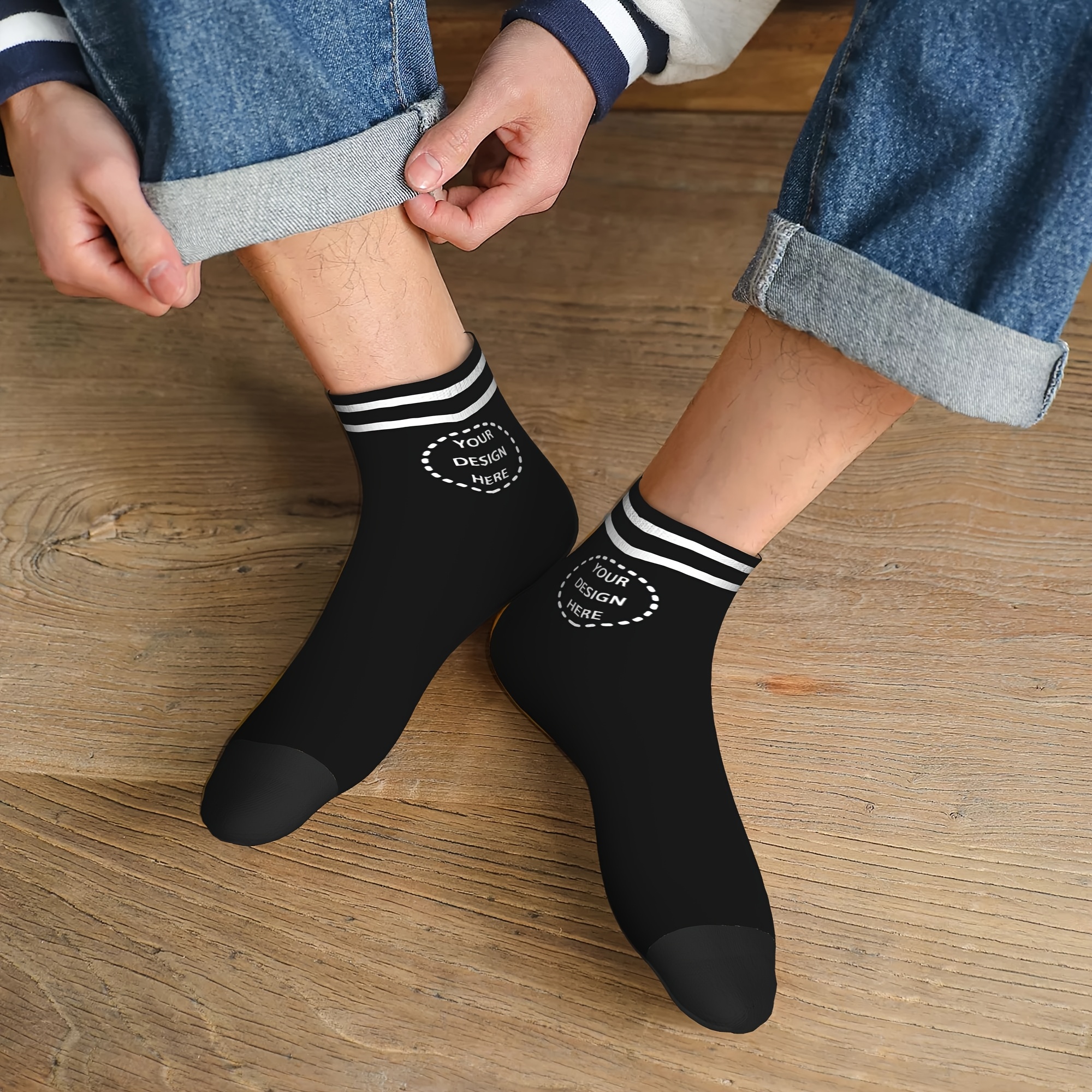 TEMU Ein Paar personalisierte Kurzsocken mit doppeltem Streifendesign, ein Valentinstagsgeschenk. Personalisierte Kurzsocken als Neuheit für Männer