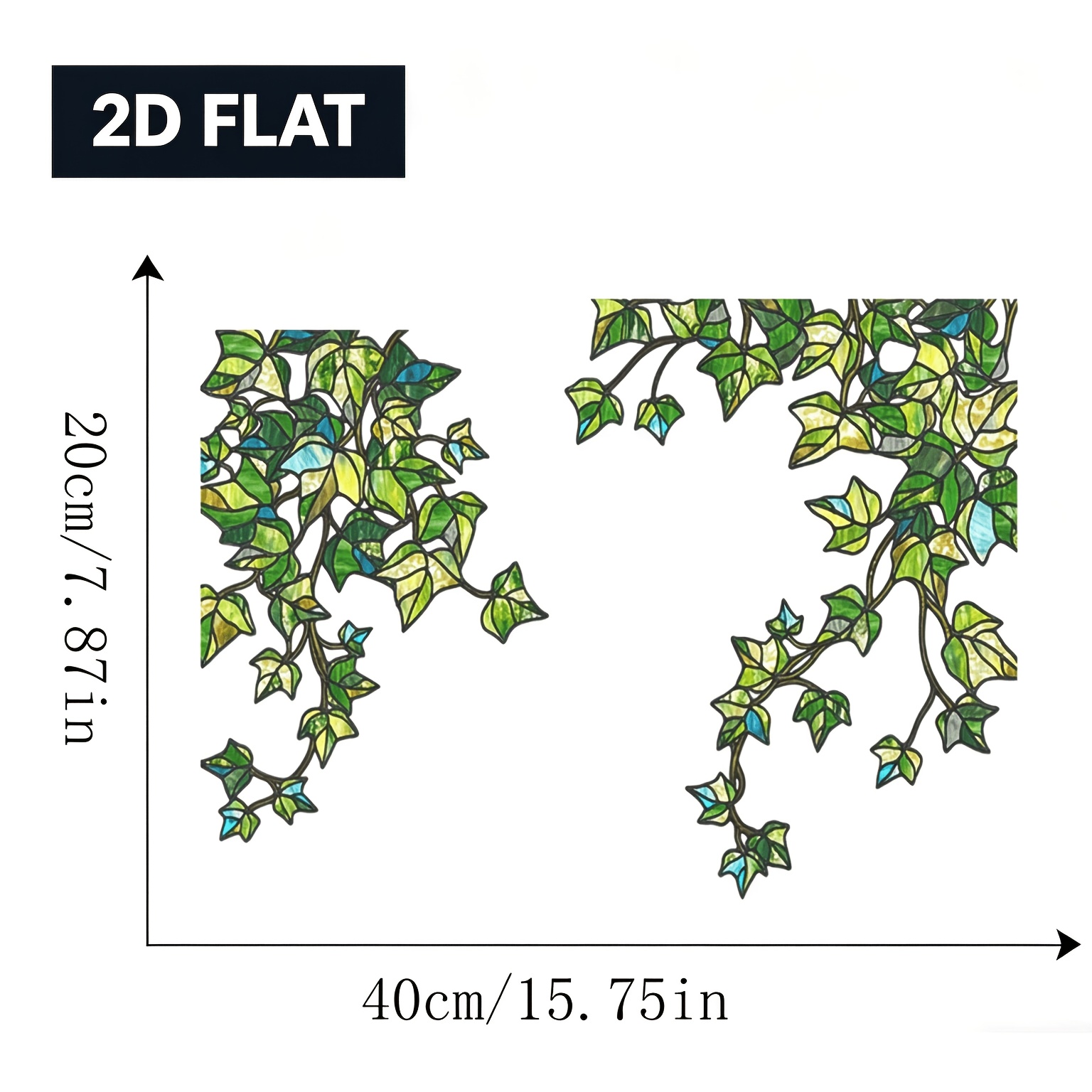TEMU 2D Flat - 2D Flat - 2D Flat Bemalte Efeu Fensterfolie, Buntglas-Stil, Doppelseitig , Wiederverwendbar und Keine Rückstände nach dem Abziehen