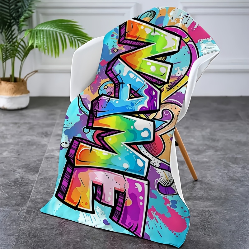 TEMU 1pc Personalized Custom Graffiti Themed Beach Towel, Suitable For Camping, Travel, Beach Accessories, Super Absorbent, Extra Large, Soft And