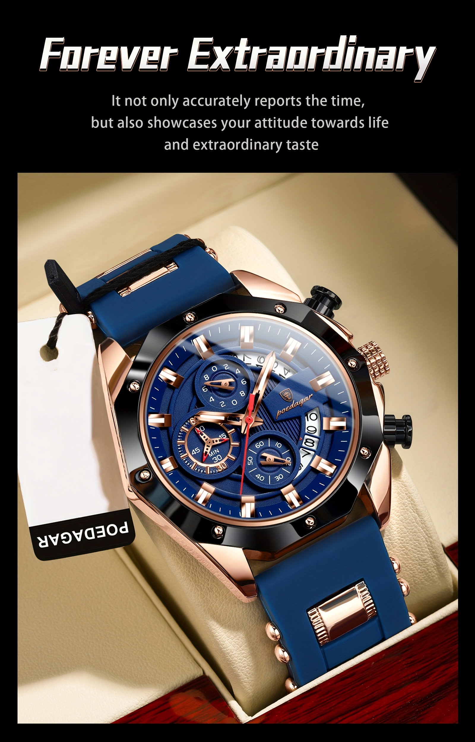 mens stylish blue   watch with date display waterproof nightlight silicone strap elegant business watch for teenagers and adults casual accessory stylish watch silicone strap watch details 13
