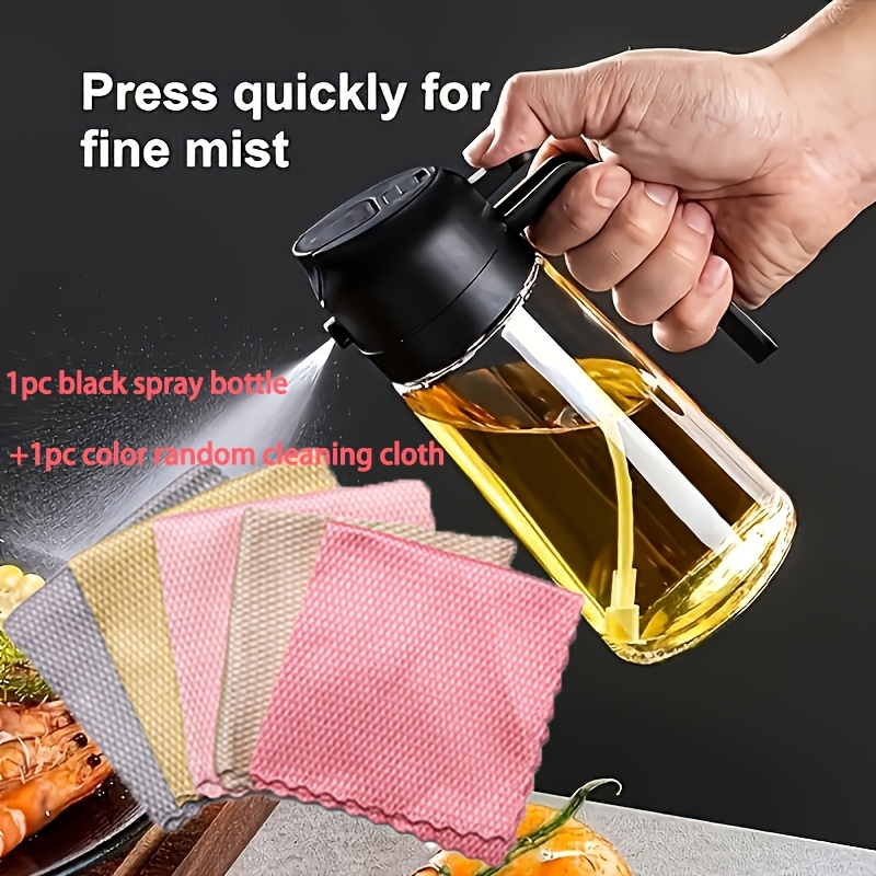 TEMU 2pcs Set ( Oil Bottle + Cleaning Cloth) Includes A Spray Bottle With Dual Spray And Return Nozzle - Suitable For Cooking, Grilling, And Salad