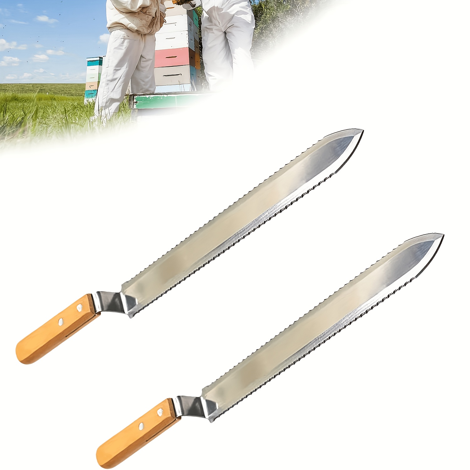Image of 2 Sets/set Of Beekeeping Tools, Double-sided Serrated Honey Knife, Z-type Chinese Bee Frame Cutting Knife, Complete Set Of Beekeeping Honey Harvesting Tools