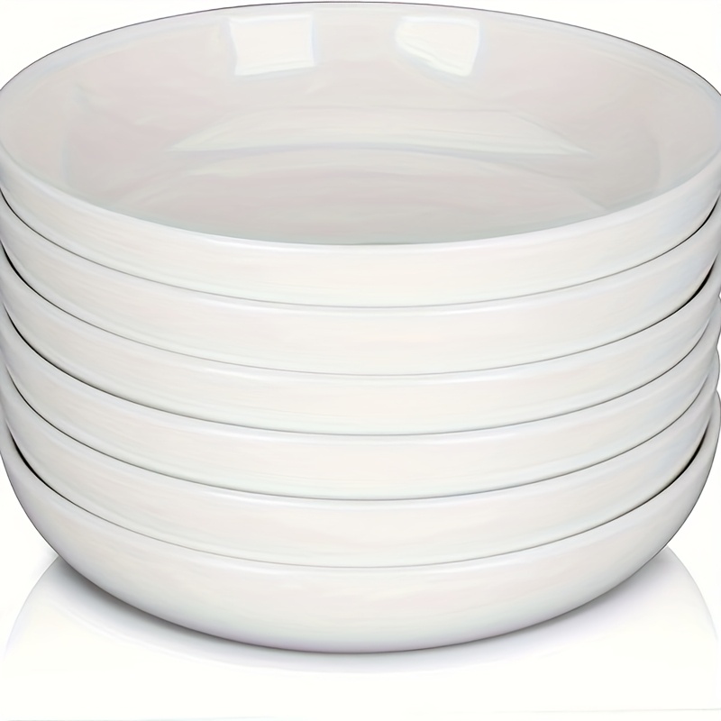 TEMU 6pcs Pasta Bowls 22oz, 8 Inch Salad Bowl Set, Kitchen Porcelain Pasta Plates, Large Ceramic Shallow Bowls For Serving Dinner Soup, Microwave & Dishwasher Safe, White