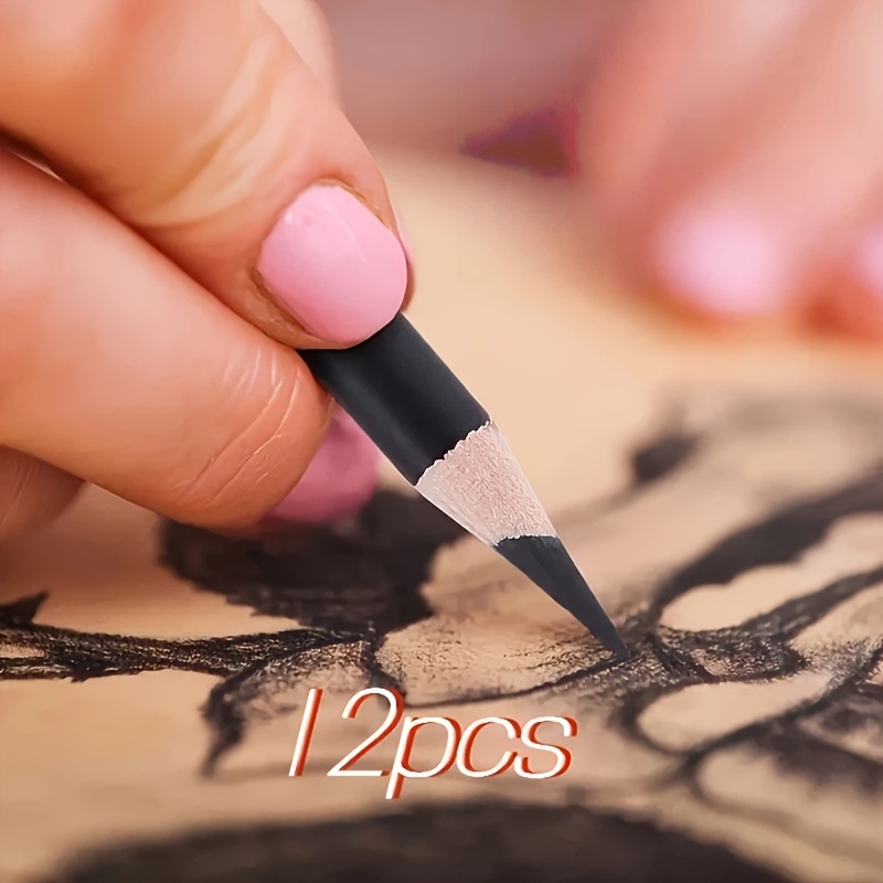 Image of 12/6pcs Charcoal Pencil Set, Charcoal Pencils In Black, Soft, Medium, And Hard, For Drawing, Sketching, Shading, Charcoal Pencils For Beginners And Artists, Artist Pencils