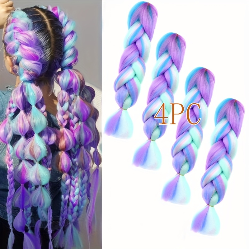 TEMU 4pcs Braiding Hair Extension 24 Inch Upgraded Ombre Braiding Synthetic Hair Extensions Colored Braiding For Women Box Braids Twist Tinsel