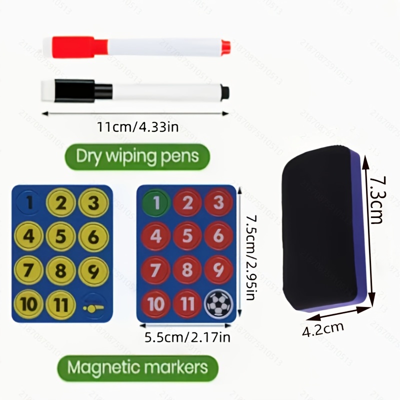 TEMU 1 Set Magnetic Soccer Board Additions, Spare Magnetic Markers And Dry Erase Pen, Eraser, Magnetic Adsorption On Board, Convenient To Carry