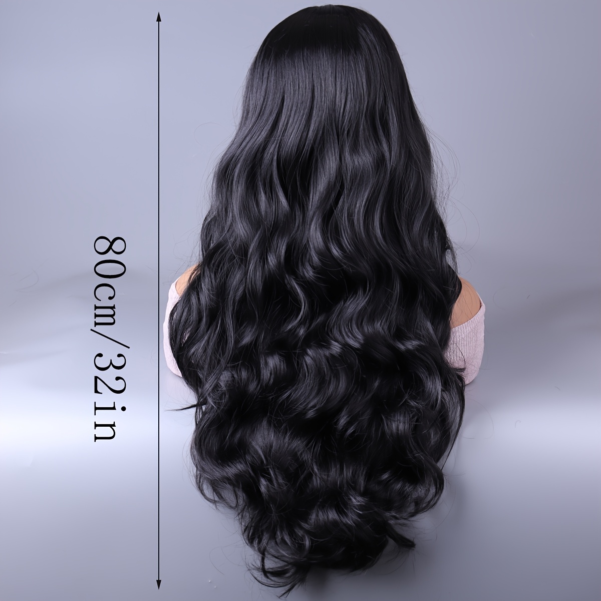 body wave long black synthetic wig elegant   suitable for   breathable and comfortable easy to care for 32 inches
