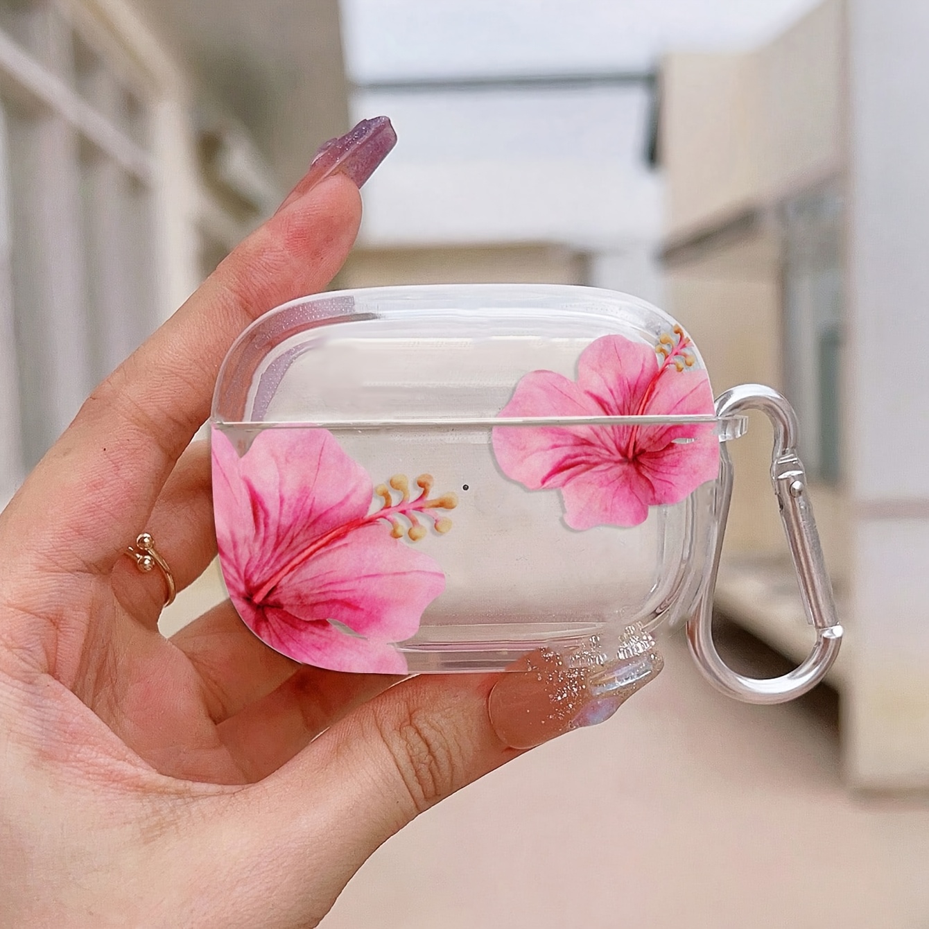 E-shop Transparente Blumen-Hülle für for Pro 2, Hülle für for 4. Generation, kompatibel mit den kabellosen Kopfhörern for Pro 3, Weichschalenhülle,