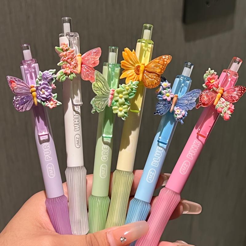 TEMU 6pcs Macaron Colored Decoration Press Neutral Pen Three-dimensional Flower Decoration, And Macaron Gradient Pen Body When Writing
