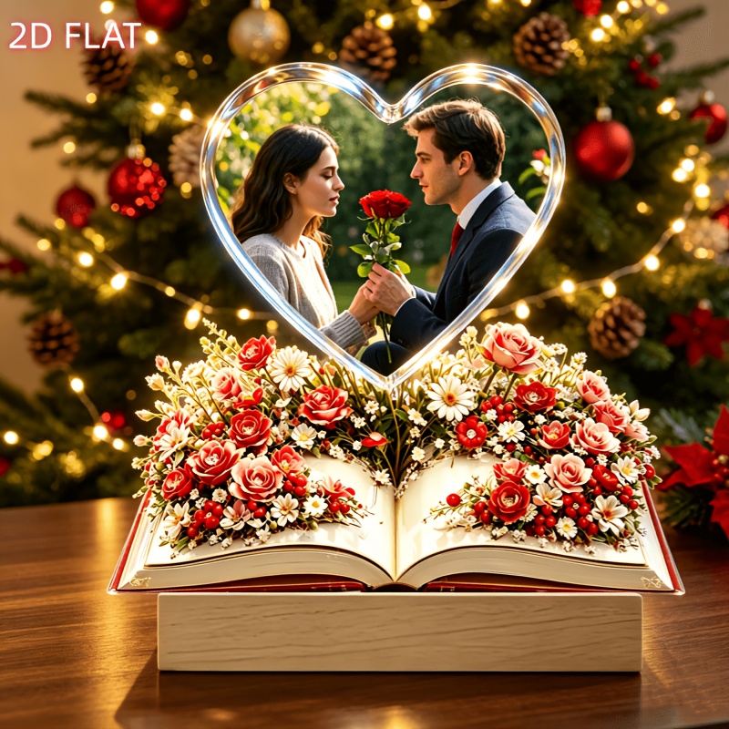 TEMU Présentoir photo de bureau plat 2D en acrylique pour livre avec rose de Noël personnalisée, convient cadeau attentionné et pour les , amis,