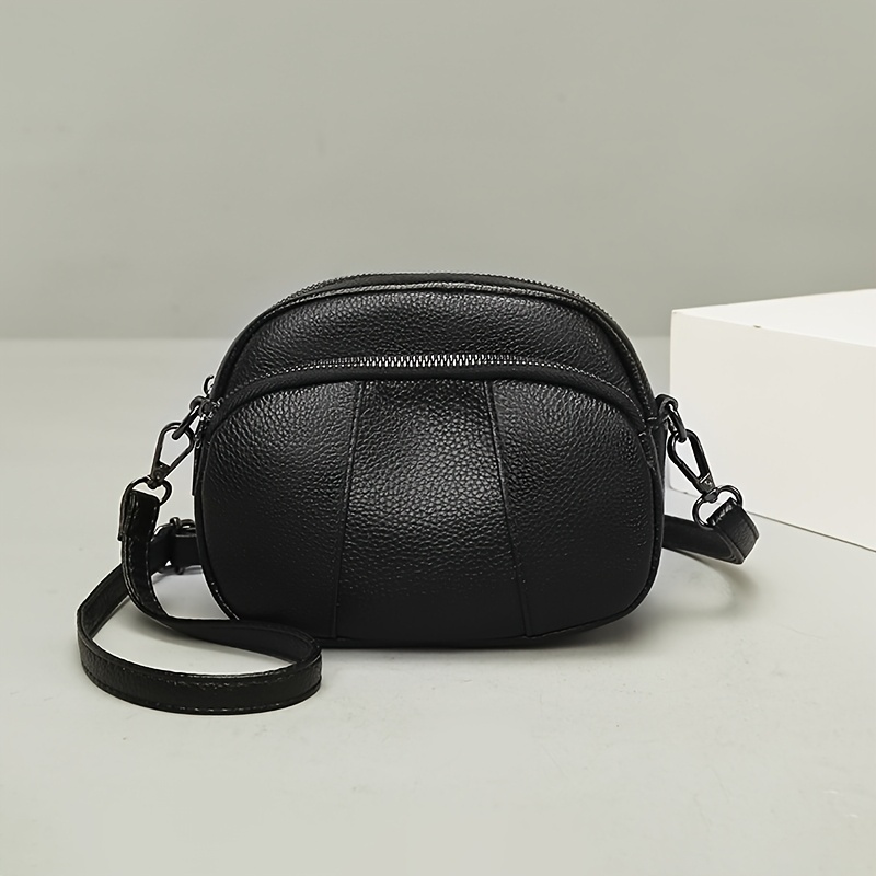 Women's Genuine Genuine Leather Crossbody Bag With Detachable Strap - Multi-compartment Zipper Closure Shoulder Bag, Minimalist Solid For Everyday Essentials (white/black)