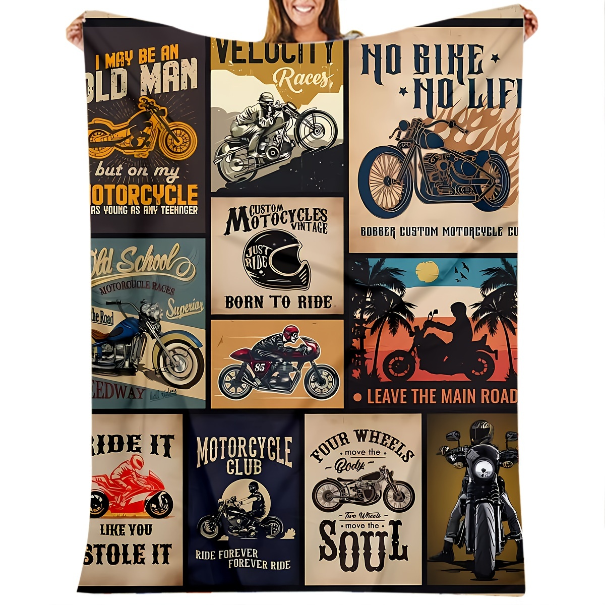 

1pc Motorcycle Themed Gift Blanket, Vintage Motorcycle Lover Soft Throw Blanket, Retro Design, Ideal Gift For Biker Enthusiasts, Decor