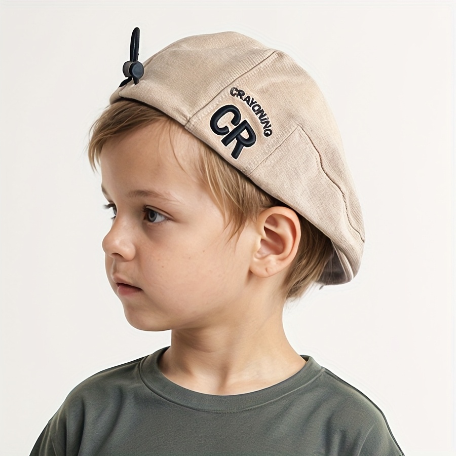Image of A Single Pack Of Hats, Spring And Autumn Berets For Boys With Embroidered Letters, Suitable For Daily , Outdoor Cycling, Sports, Hiking, And Travel For Kids Aged 2-5 Years