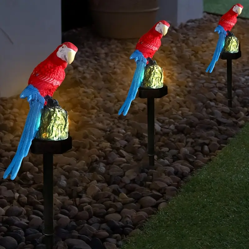 Light Up Your Garden With the Charming Solar Resin Parrot Lawn Lamp in Vibrant Red