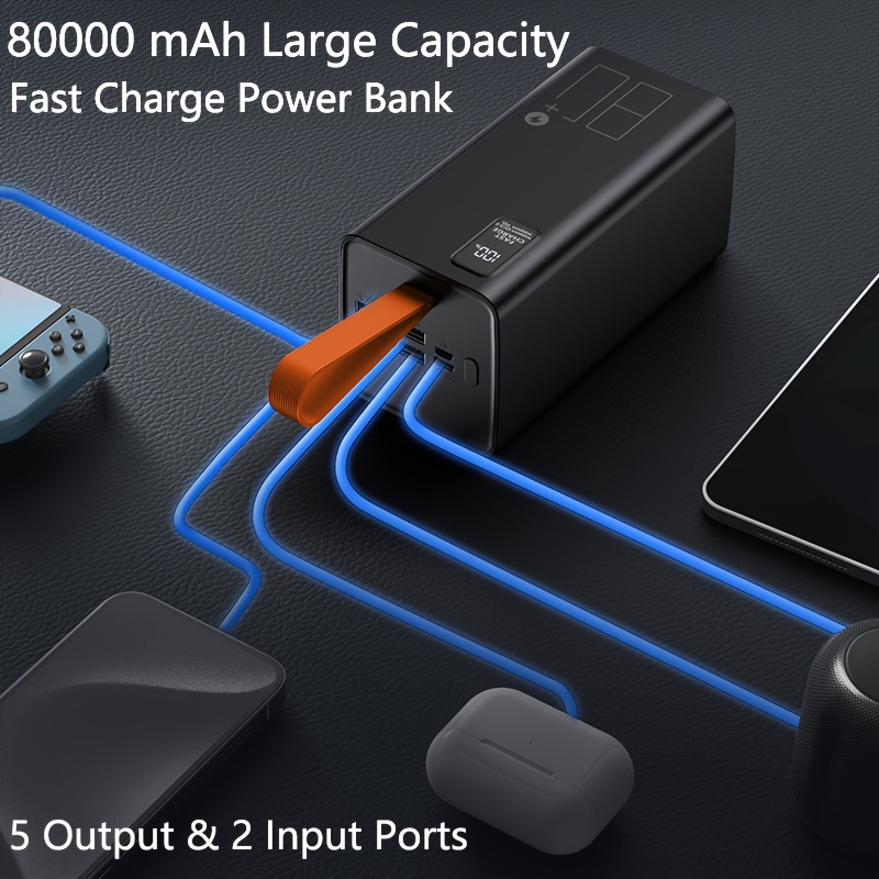 

80000mah Power Bank Fast Charging, 30w Pd & Qc 3.0 High Capacity Portable Charger, 5 2 Usb-c Battery Pack With Led Display For Iphone Samsung Ipad Outdoor Camping Travel