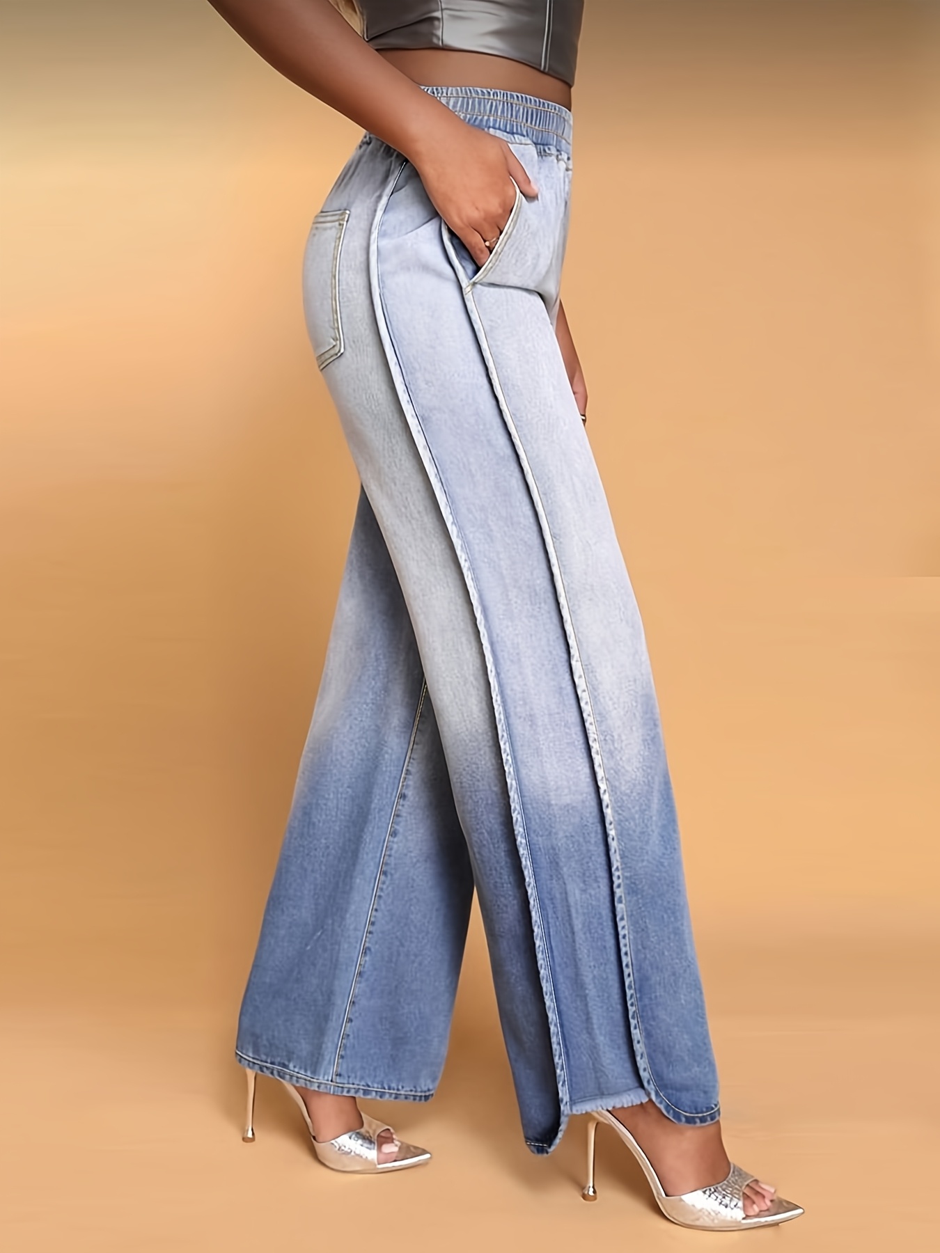 dmsk plus size gradient denim jeans - kapsami, neelastick materil, vhodn pro vechny ron obdob 0