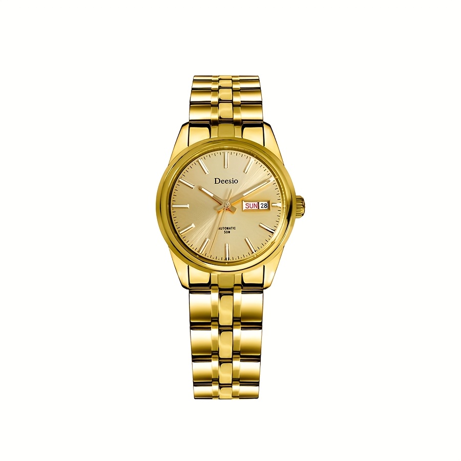 TEMU Deesio Mechanical Watch For Women, Full Stainless Steel Automatic Chain Link Ladies' Wristwatch, Casual Sport Couple Accessory, Anniversary