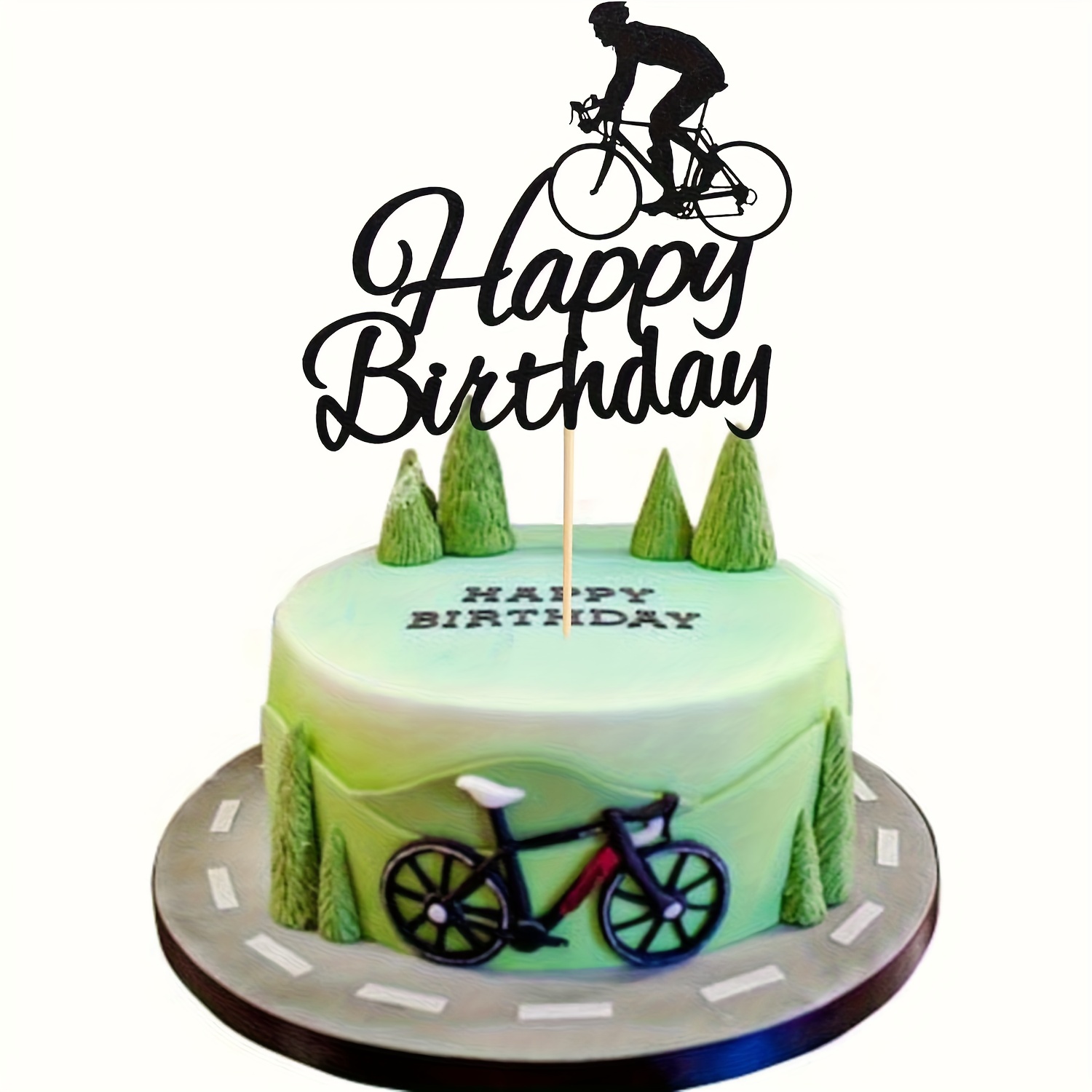 1pc Bicycle Cake Topper - Sports-themed Cyclist Silhouette & Elegant Wheel Design, Birthday Decoration, Cycling Party Accessory, Shower Cake Decor With Rider Figure Christmas,new Year