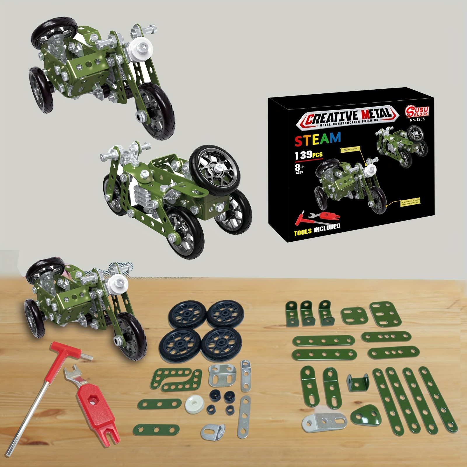 

139pcs Metal Diy Tricycle Model Building | Stem Educational Toy, Creative Motorcycle Blocks For Boys 8-12 Years | Set For Children, Ideal Gift