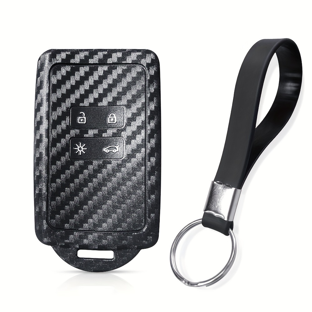 Image of Carbon Fiber Silicone Car Key Fob Cover Keychain Holder Key Case For Renault For Megane 4 For Scenic For Zoe For 5 For For Arkana For For Espace 5 For For Austral For Mega For For For Duster