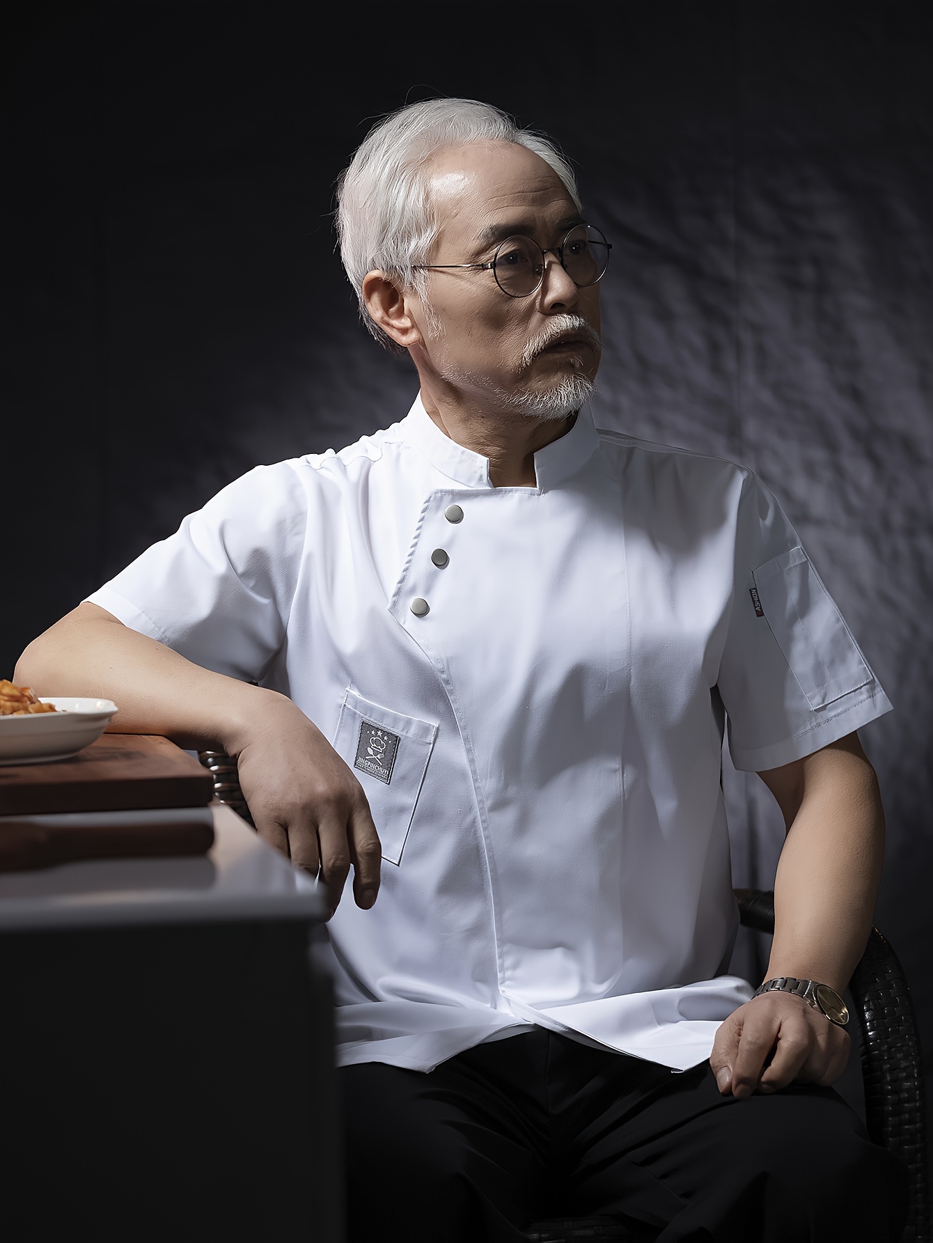 mens chef short sleeve uniform breathable mesh design polyester  d white with black trim pockets     kitchen baking and cooking hotel kitchenwear   attire polyester  