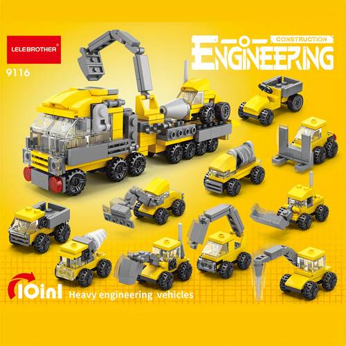 item picture 10 in 1 mini construction vehicle series assembly block set christmas gift assembly toy excavator dump truck loader series model puzzle holiday birthday gift halloween thanksgiving day gift desktop ornament