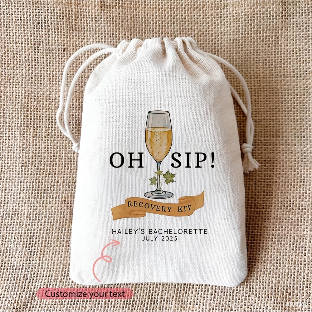 TEMU Gift For Her/him 5pcs Personalized Custom Oh Sip Hangover Recovery Kit Gift Bags Wedding Engagement Wine Theme Bachelor Party Bachelorette Hen