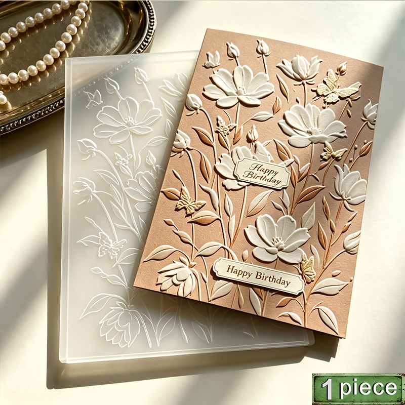 TEMU 1pc 3d Embossed Folder Birthday Party Series Flower/persian Flower Durable Plastic Non Deformable Handmade Diy Paper Art Card Making Stationery