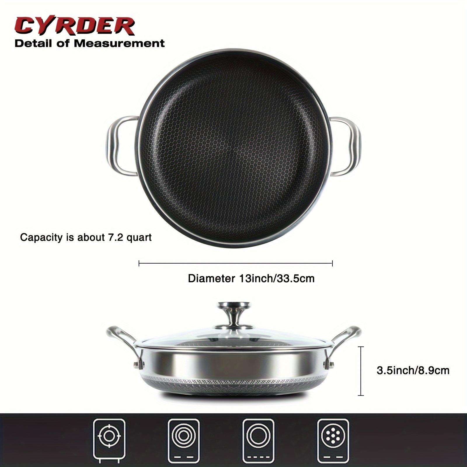 Large Stainless Steel Frying Pan 13-inch (approximately 33.5 Cm) Nonstick Wok With Lid, 2 Handles, Free, Dishwasher Safe, With Stir-fry/toast/bake/stew Kitchen Utensils, Kitchen Supplies