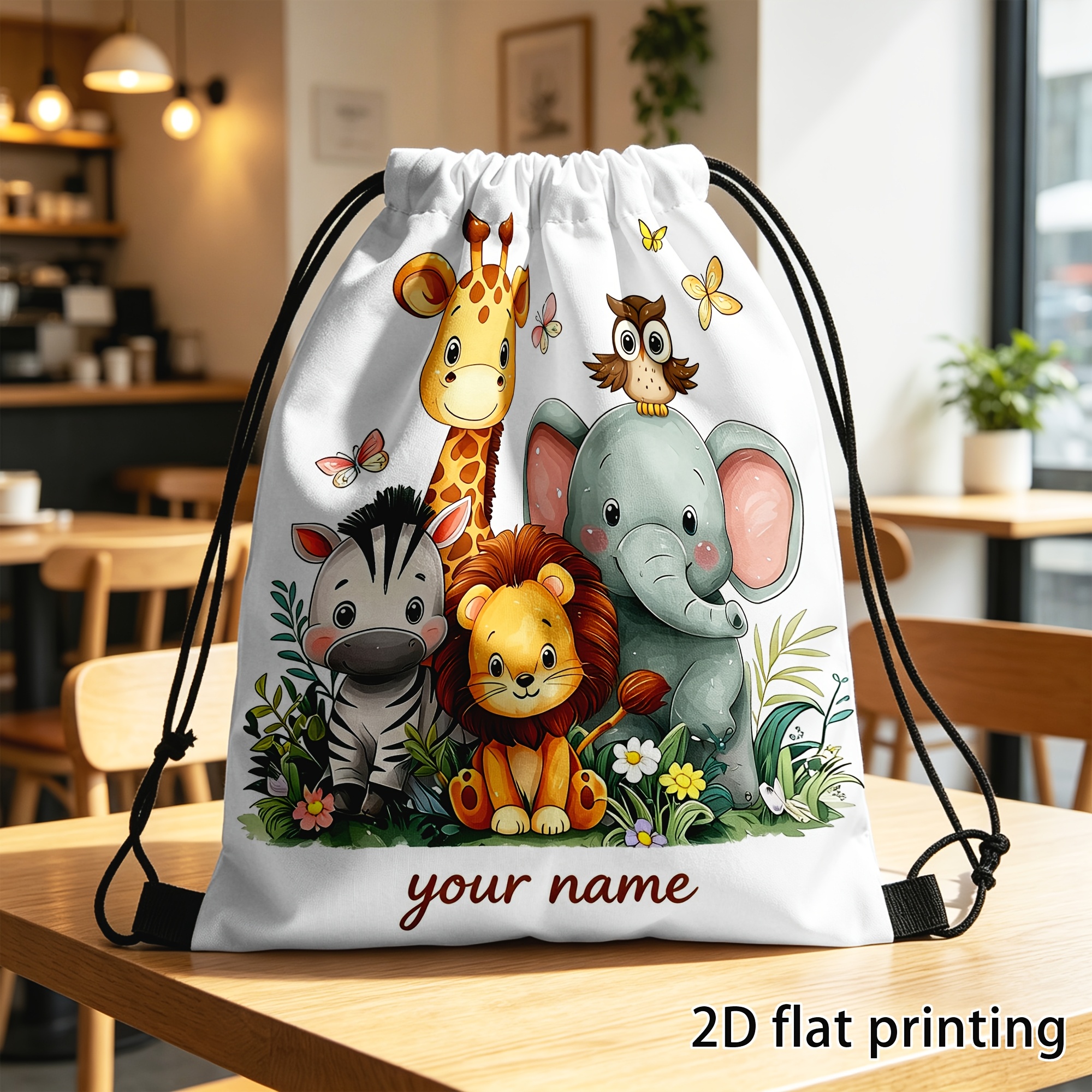 TEMU 1 pz, a sacca con coulisse personalizzato, Borsa a sacca con coulisse con personalizzato, Stampa fauna selvatica della savana con fogliame ,