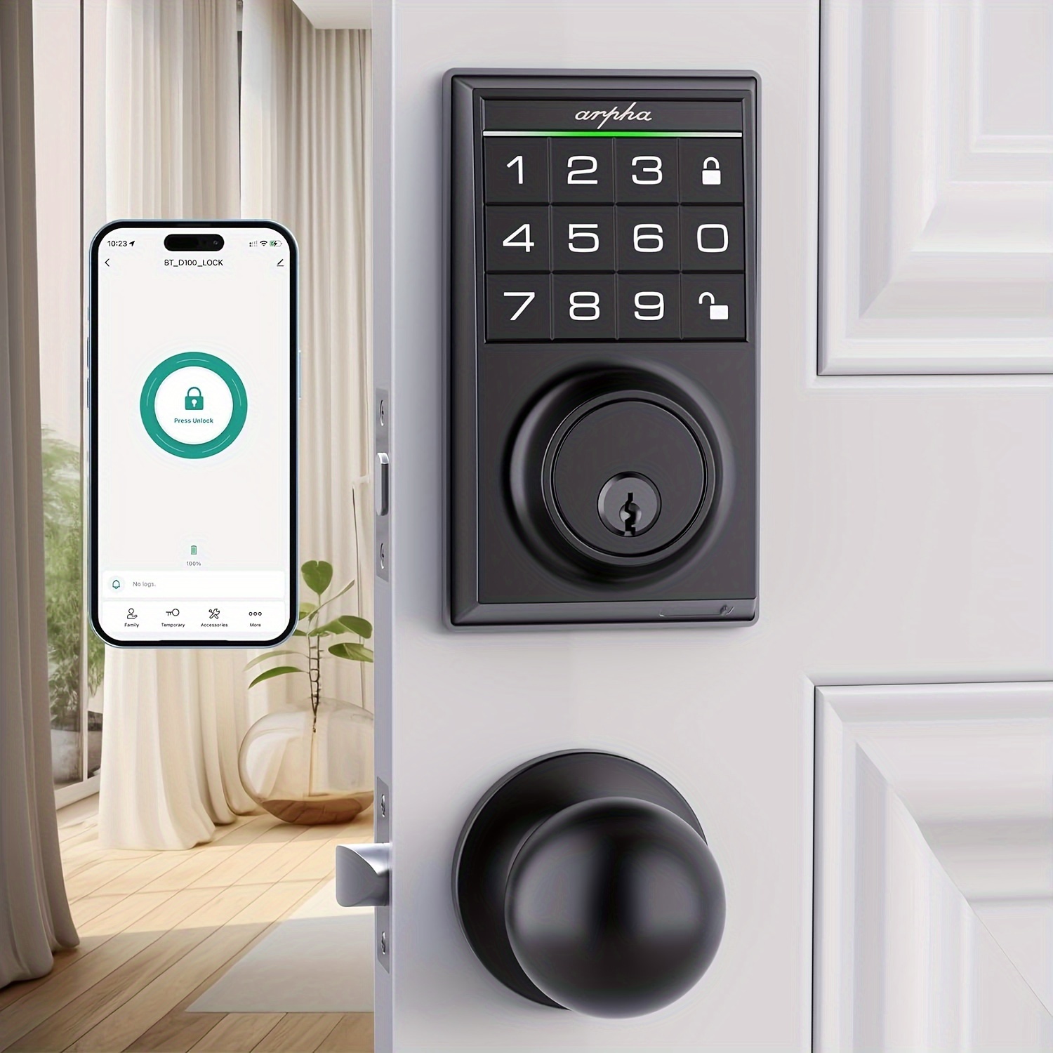 

Us D100k Door Lock With Handle - App Control Entry Door Lock - Deadbolt With 2 Door Handles - Front Door Password Door Locks - Password - Automatic To Install