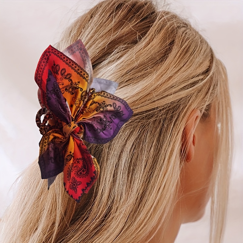 

Vintage Bohemian Butterfly Bow Hair Claw, Elegant Plastic Large Butterfly-shaped Hair Clip With Dual-sided Colorful Paisley Print, Hair Accessory For Women - 1 Piece