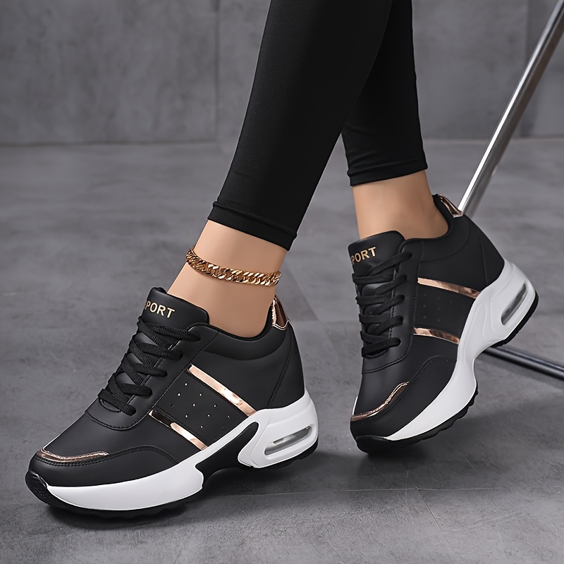 Image of Women' Cushion Sneakers Suitable For Walking, Running & Fitness - Sole & Cushioned Insole, Upper, Lace-up Mid-top Sneakers For Gym,, Casual Wear - - Indoor/outdoor Comfortable Footwear, Women Shoes