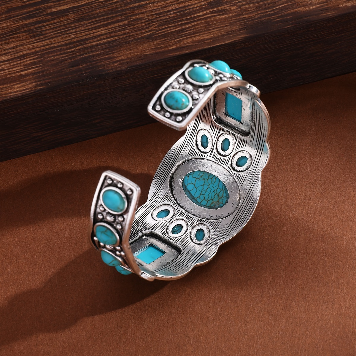 Retro Bohemian Natural Turquoise Cuff Bracelet