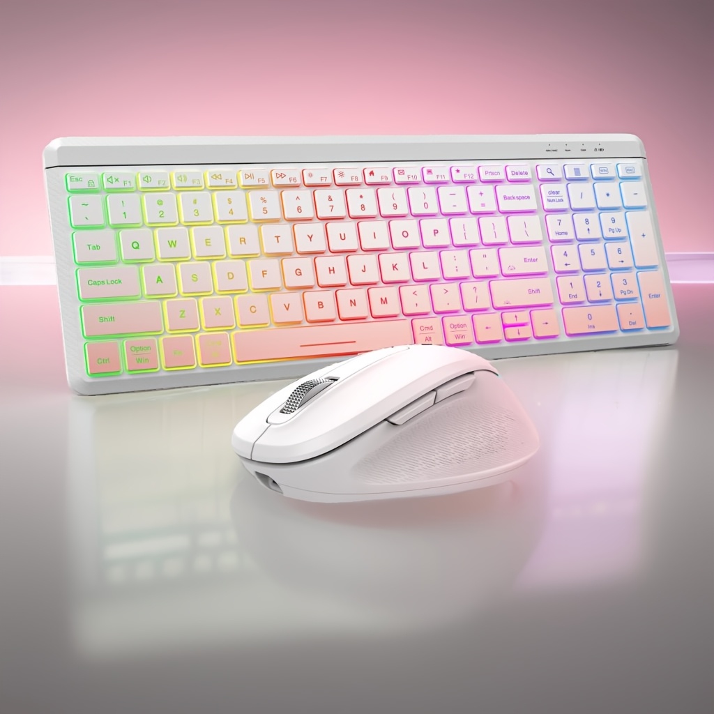 Wireless Tri-Mode Keyboard Combo, 7 Backlights 2.4G RGB Rechargable Adjustable DPI, Ultra Silent, Portable Alloy Keyboard Mouse Set for Computer Laptop Notebook