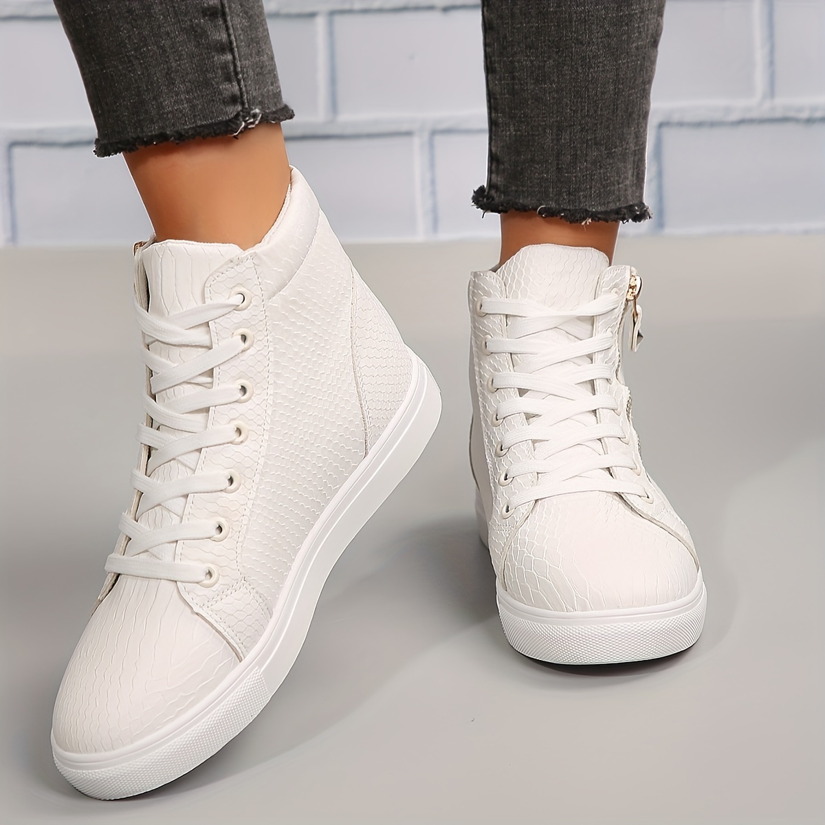 women's high top zip sneakers white cover casual shoes Temu Kuwait