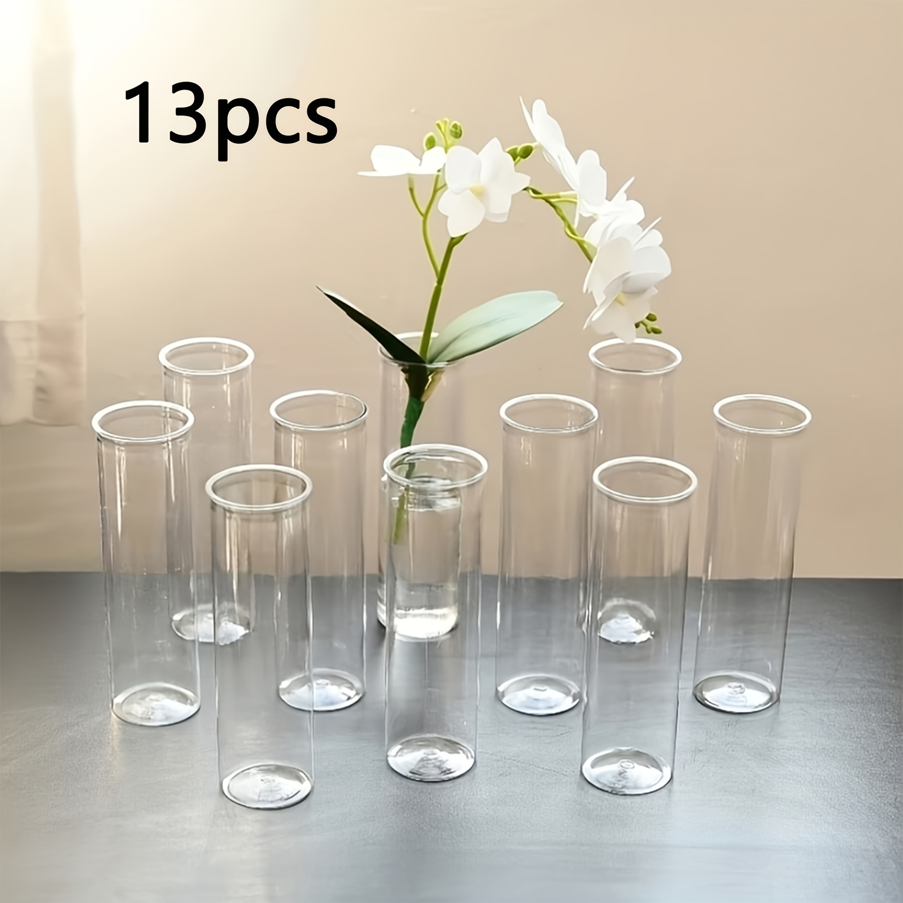 Image of Set Of 13 Shatterproof Transparent Plastic Cylindrical Vases - Thickened Bohemian Style Party Decorations, Suitable For Festivals, Weddings, Birthdays, Parties