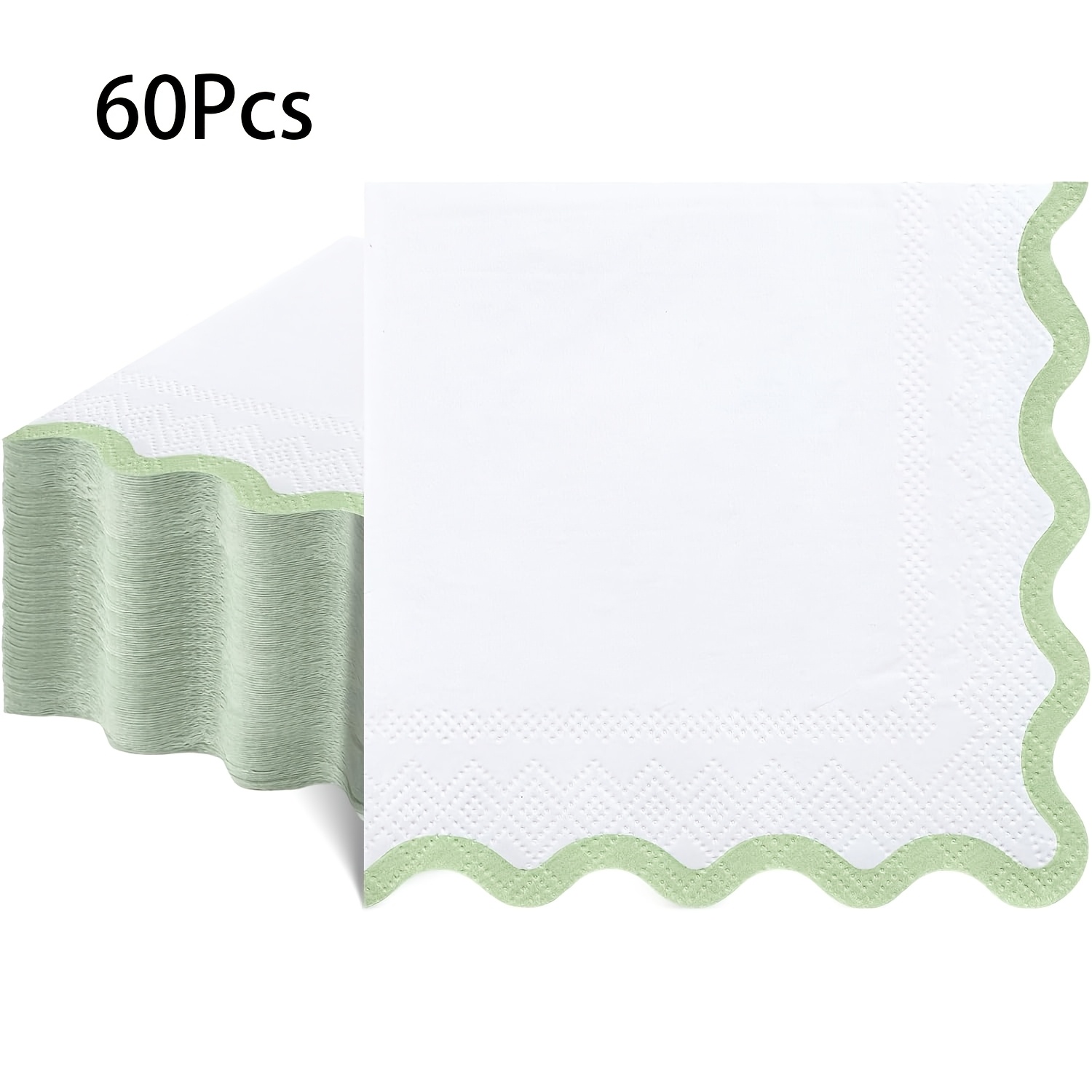 TEMU 40pcs/60pcs Scalloped Edge Napkins Suitable For Weddings, Showers, Birthdays - 2-ply Elegant Light Green Scallop Trim Disposable Dinner Napkins