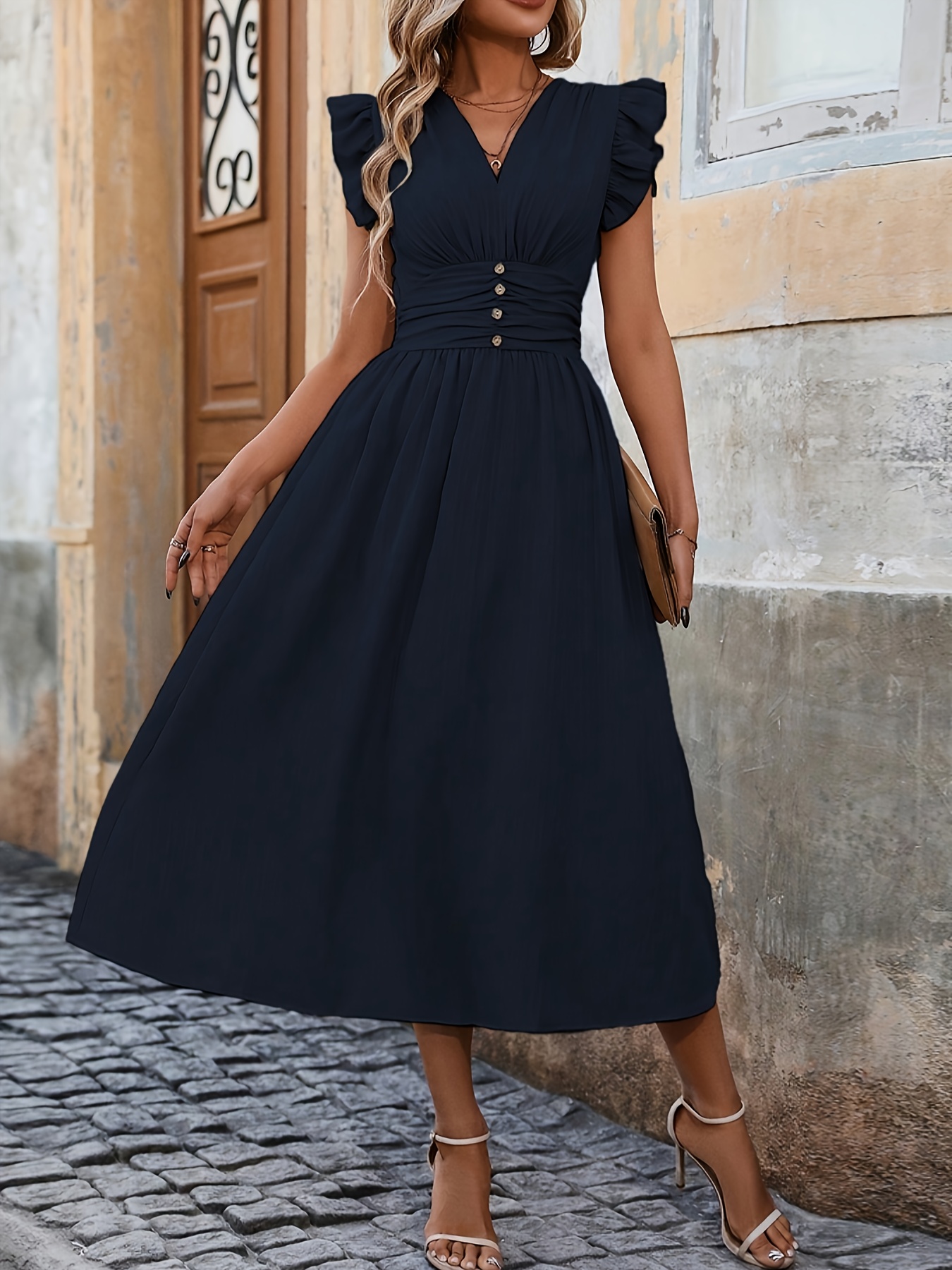 sachin and babi light blue dress Crown & Ivy™ Women's Short Sleeve Waisted Midi Dress main image 1