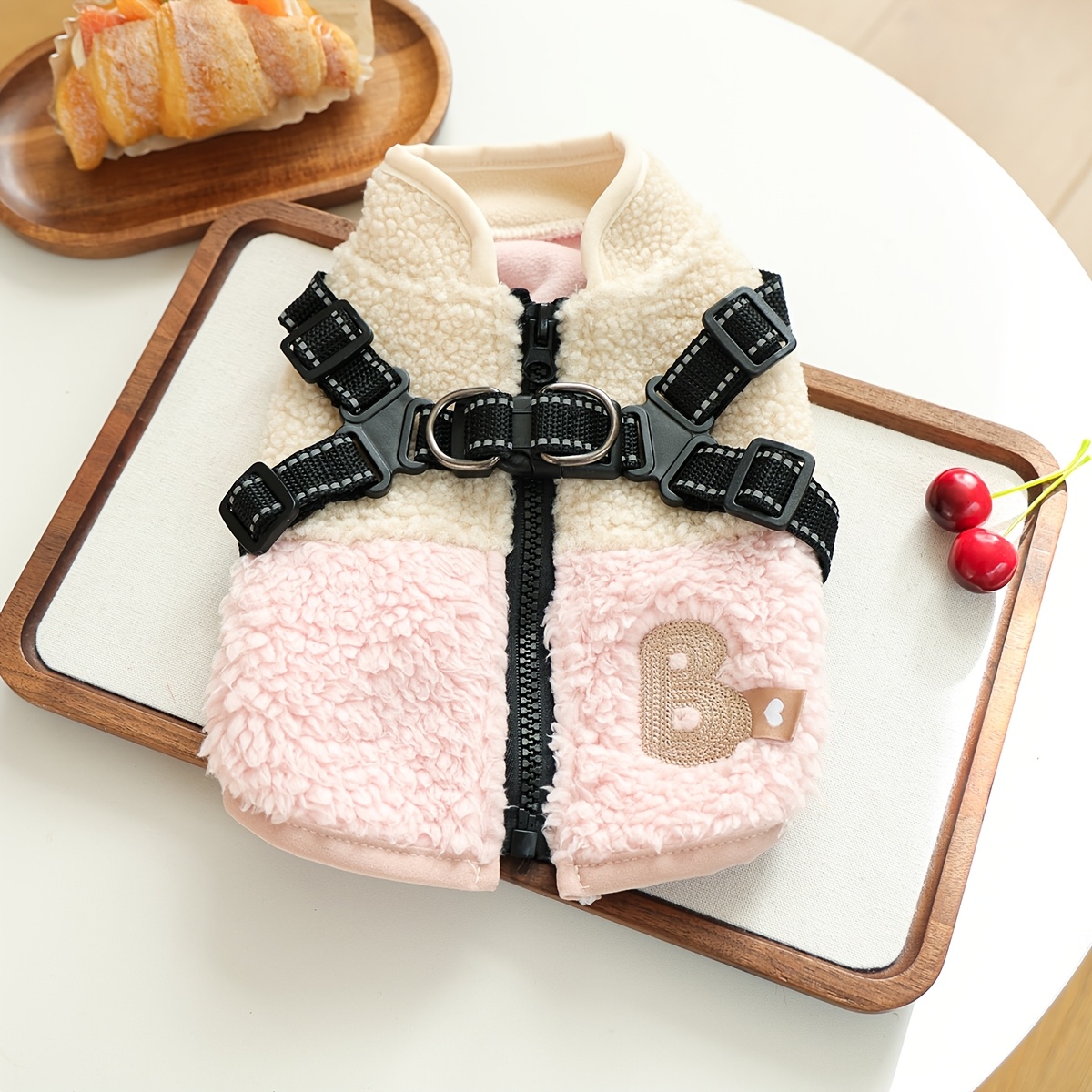 TEMU Pet Apparel Korean -block Harness, -one Chest And Back Structure, Cold-resistant Fleece Material For Fall Winter, Suitable For Teddy Small Dogs