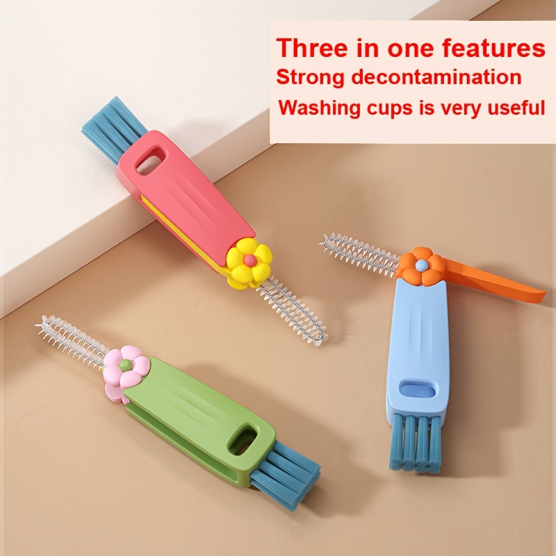 

Multi-functional 3-in-1 Cup Brush With Handle, Portable Plastic Cup Cleaning Brush, With Accessory, For Bottle And Cup Seam, Uncharged