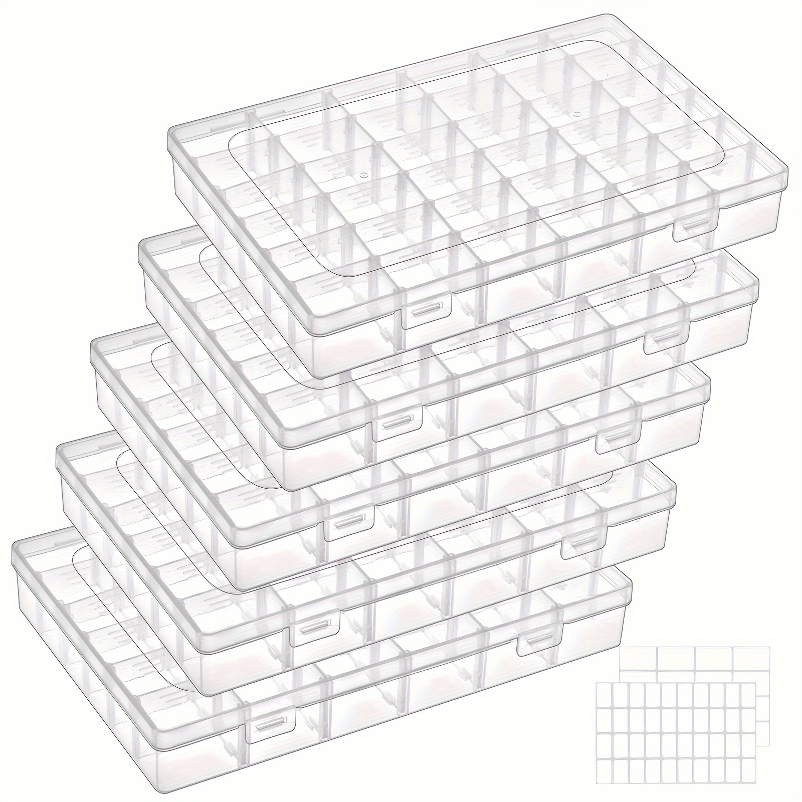 

5 Pcs 36 Grids Clear Plastic Organizer Storage Box Container, Craft Storage With Adjustable Dividers For Beads, Art Diy, Crafts, Jewelry, Fishing Tackle Stickers