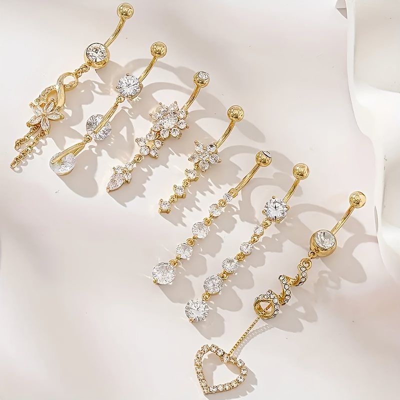 TEMU 7 pièces de Piercing Nombril à Design Floral avec Franges et Incrustation en Synthétique, Cadeau Créatif et Tendance pour Femmes