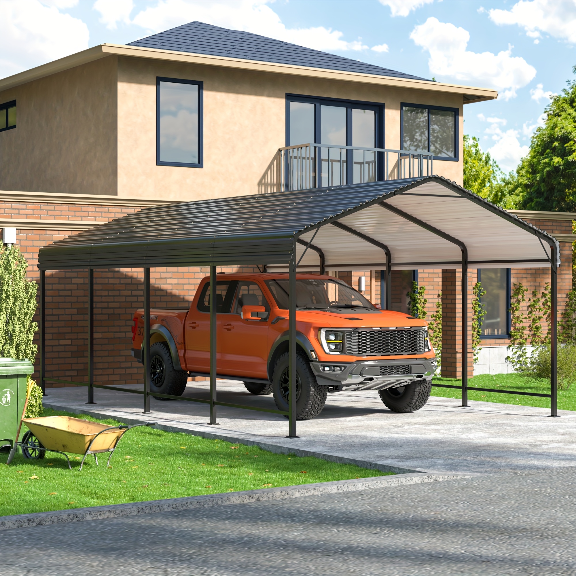 TEMU Viwat 12x20 Ft/10x15/20x20 Ft Carport, Metal Carport With Base Outdoor Heavy Duty Garage Galvanized Car Shelter For Pickup, Boat, Car And